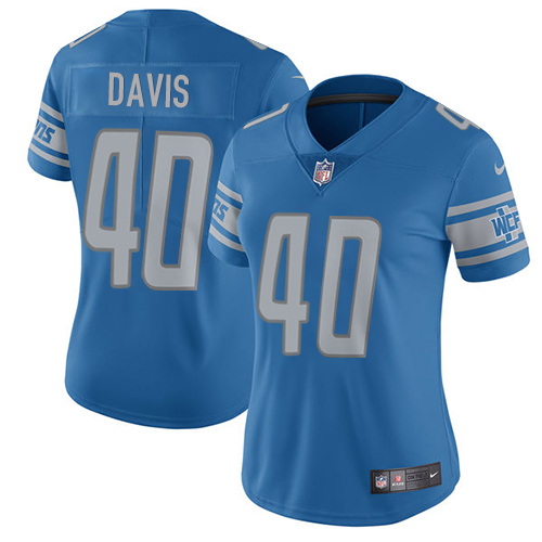 Nike Lions #40 Jarrad Davis Light Blue Team Color Women's Stitched NFL Vapor Untouchable Limited Jersey